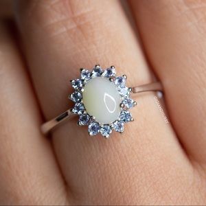 Natural Opal w/ Tanzanite Halo Sterling S925  Ring